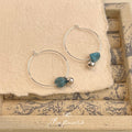 Silver Tone Large Hoop Blue Stone Chip And Round Ball Earrings view 4