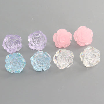 Clear Resin Rose Flower Stud Earrings in Four Colors