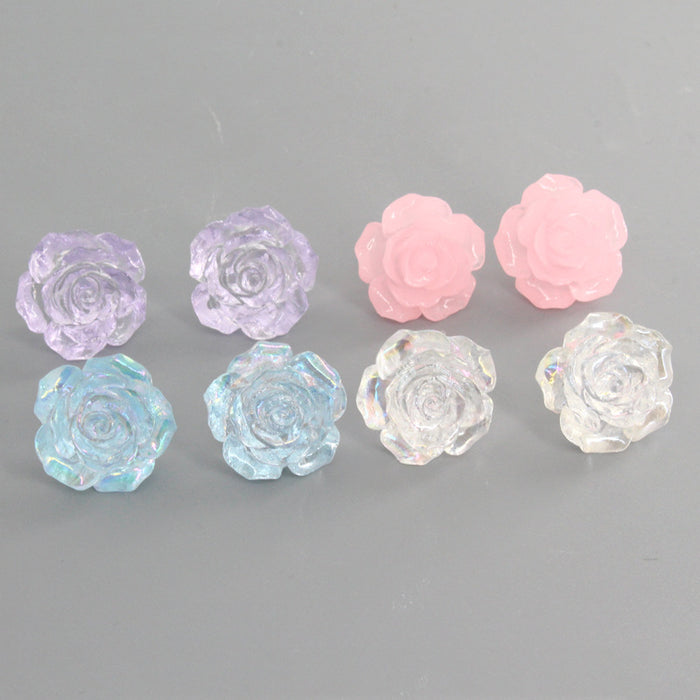Clear Resin Rose Flower Stud Earrings in Four Colors