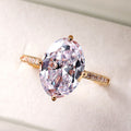 Silver Gold Large Oval Clear CZ Solitaire Pavé Band Ring view 6