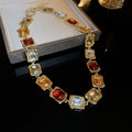 Gold Geometric Multicolor Square Crystal Necklace Drop Earrings view 6