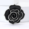 Gold Trim Camellia Brooch In White And Black Enamel view 3