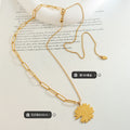Daisy Flower Pendant Dual Chain Necklace Gold Steel Slider view 2