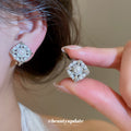 Square Faux Pearl Clear Crystal Cluster Clip On Earrings view 4