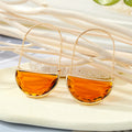 Gold Tone Semicircle Glass Long Wire Drop Earrings in Nine Colors view 10