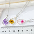 Silver Tone Clear Resin Pressed Flower Teardrop Pendant Necklaces view 5