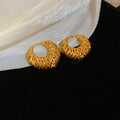 Gold Tone Textured Open Circle Huggie Earrings Statement Pair view 6