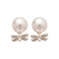 Silver Crystal Bow And Pearl Stud Earrings Statement Jewelry view 5