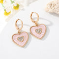Gold Tone Crystal Enamel Heart Huggie Drop Earrings in Three Colors view 7