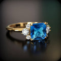 Blue Square CZ Side Stone Ring Three Tones Sizes 6-10 view 3