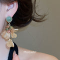 Green Stone And Amber Leaf Cluster Drop Stud Earrings view 3