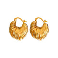 Textured Gold Tone Fan Hoop Earrings for Women Fashion Jewelry view 5
