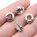 11x11x5.3mm 1.8g Antique Silver Zinc Alloy Carved Round Large Hole Spacer Beads for Bracelet Making