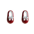 Red Enamel Mini Shoe Stud Earrings Silver Bow Accent view 5