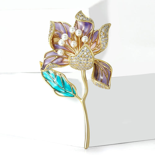 Purple lotus brooch close-up of crystal-edged petals