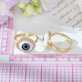 Gold Tone Crystal Halo Realistic Evil Eye Adjustable Cuff Rings view 5