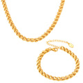 Gold Twisted Cuban Link Chain Necklace And Bracelet view 5