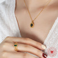 Gold Oval Black Stone Pendant Necklace Geometric Frame view 3