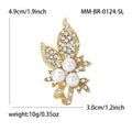 Pearl Rhinestone Leaf Brooch Gold Silver Floral Pin view 5