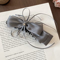 Satin Ribbon Bow Banana Hair Clips Rhinestone Center Four Colors view 6