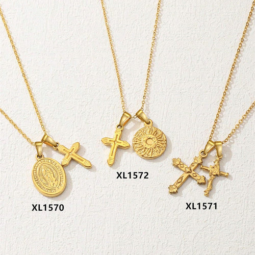 Gold Tone Symbol Pendant Necklaces angled product view