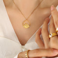 Gold Circle Mountain And Wave Pendant Necklace Pair Styles view 4
