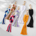 Gold Tone Braided Macrame Tassel Clip Keychains in Six Colors view 1