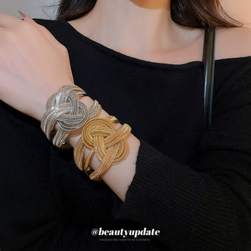 Multi Strand Knot Open Cuff Bracelet Gold Silver 2 Colors