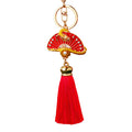 Red Enamel Dragon Fan Tassel Keychain with Gold Tone Hardware view 5
