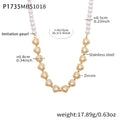 Pearl and Crystal Heart Collar Necklaces in Gold and Silver Tone view 6