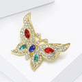 Multicolor Crystal Butterfly Brooch In Gold Tone With Polished Metal Detail view 2