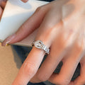 Silver Belt Buckle Open Ring Clear Baguette and Round Zircon view 1