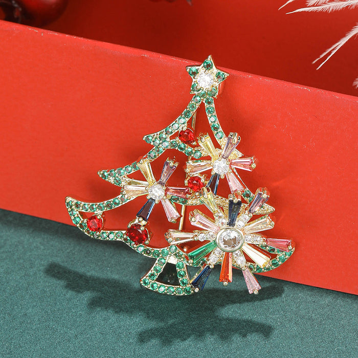 Layered Crystal Christmas Tree Brooch in Three Color Styles
