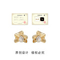 Gold Tone Pleated Flower Clear Teardrop Earrings In Stud And Clip Styles view 3