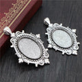 Ornate Oval Cabochon Pendant Trays in Silver and Bronze view 4