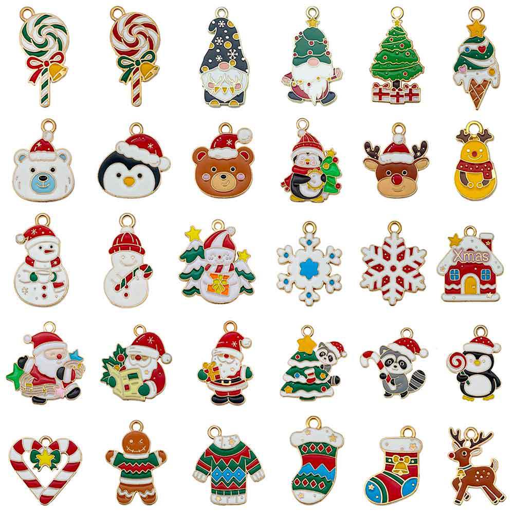 Enamel Zinc Alloy Christmas Tree Santa Reindeer Charm Pendant for Bracelets and Necklaces