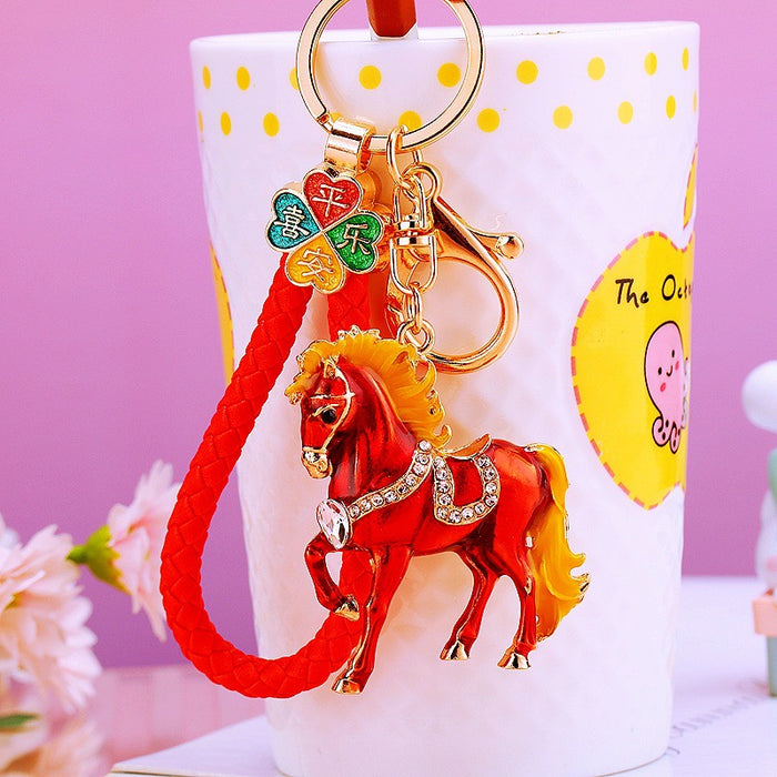 Colorful Galloping Horse Keychains with Braided Wrist Straps