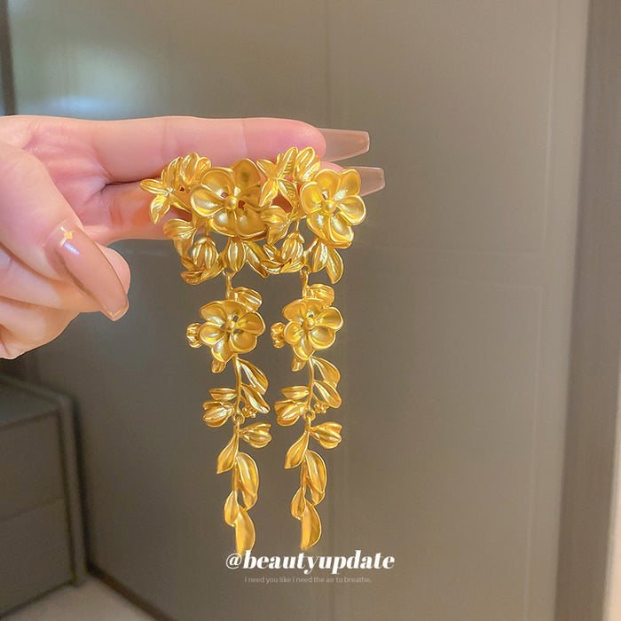 Gold Tone Floral Vine Statement Drop Earrings Statement Jewelry