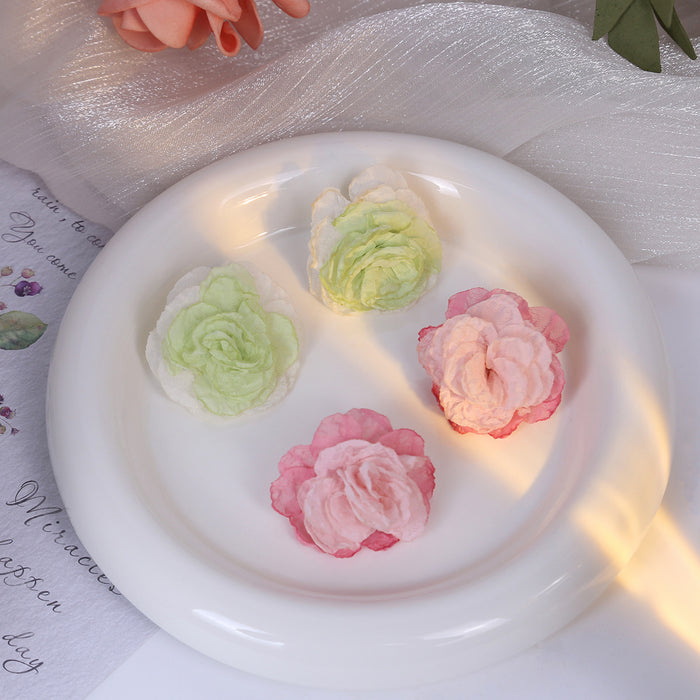 Chiffon Fabric Rose Flower Stud Earrings Pink Mint