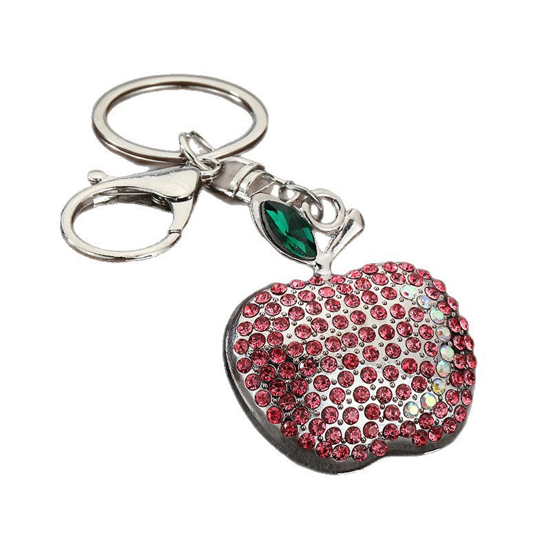 Rhinestone Apple Metal Keychain Car Bag Charm Pendant