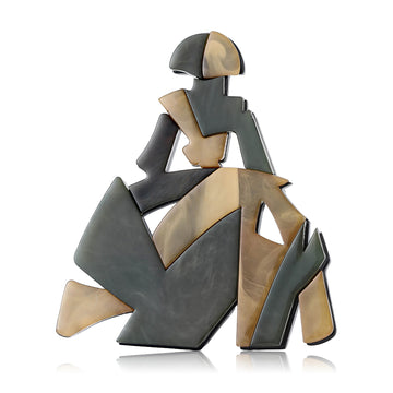 Geometric Lady Brooch in Black and Bronze Acrylic Art Pin