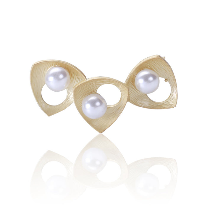 Triple Heart Brooch with White Pearl Accents Decorative Metal Pin