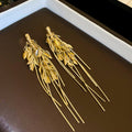 Wheat Spray Metal Tassel Earrings In Gold And Silver Tones view 6