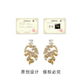 Gold Monstera Leaf Openwork Zircon Drop Earrings Pair view 3