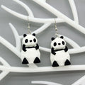 Black and White Panda Figural Drop Earrings with Silver Tone Hooks view 1