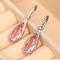 Pink Teardrop Crystal Long Drop Earrings in Silver Tone view 6