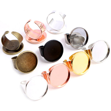 Adjustable Round Cabochon Ring Bases in Six Metal Finishes