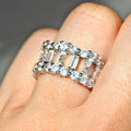 Silver Tone Baguette Crystal Wide Band Ring Polished Metal Jewelry view 3
