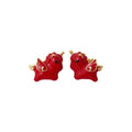 Red Enamel Horse Stud Earrings with Gold Tone Mane Details view 5