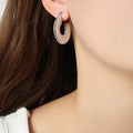 Ribbed Fan Hoop Earrings Polished Gold Or Steel Tone Metal view 6